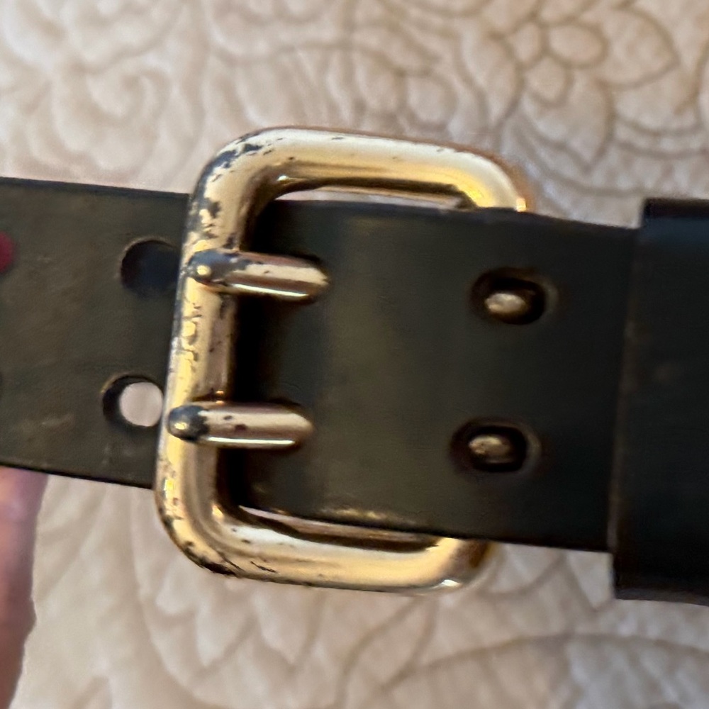 Express Black Leather Belt with Distressed Gold Buckle, Size S - Picture 5 of 9